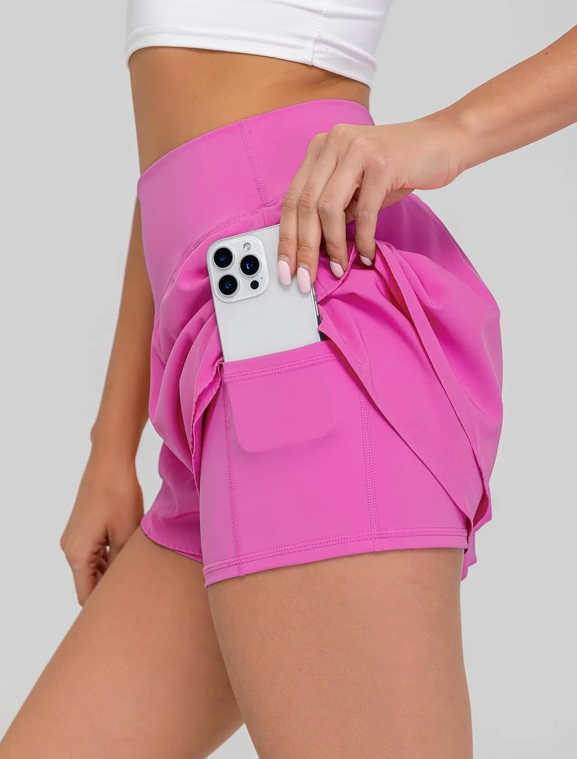 IWD Women's Flowy Athletic Shorts High Waisted Double Ruffle Butterfly Shorts 2 in 1 Running Tennis Shorts with Pockets
