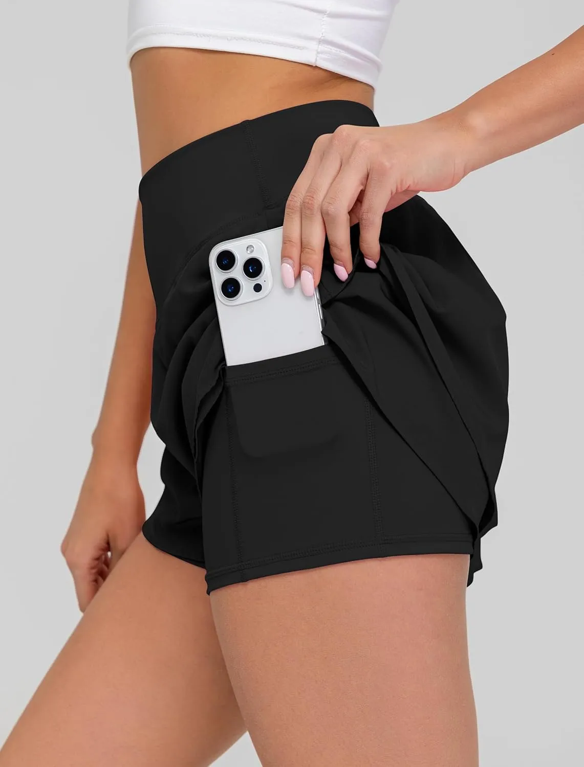 IWD Women's Flowy Athletic Shorts High Waisted Double Ruffle Butterfly Shorts 2 in 1 Running Tennis Shorts with Pockets