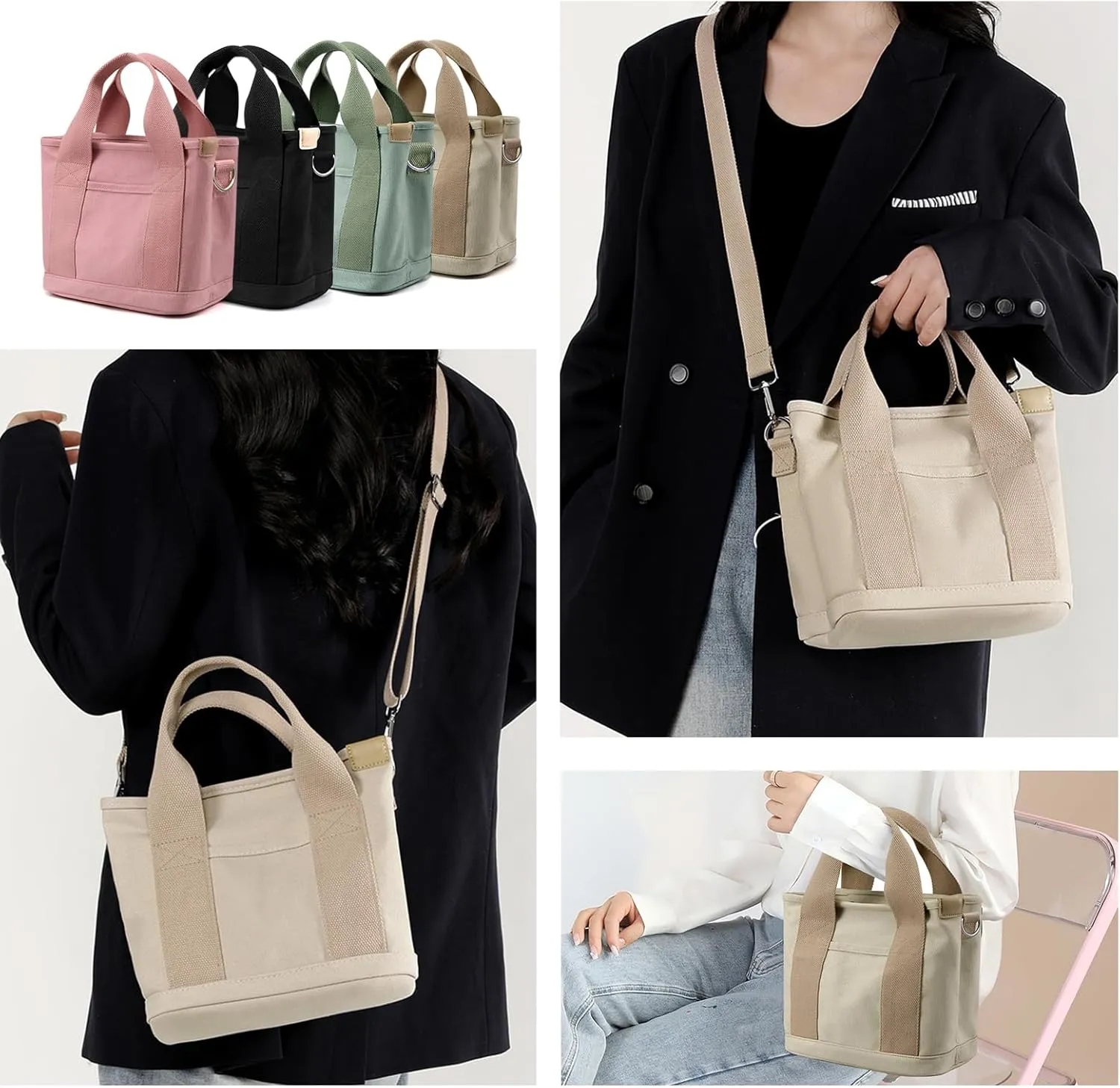 IwIeIaIrI Canvas Tote Bag for Women with Multi Pockets,Trendy Shoulder Handbag with Compartments for shopping,Work,Beach
