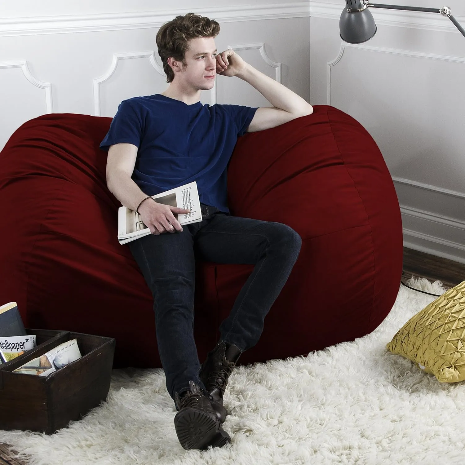 Jaxx 5.5 Foot Bean Bag Loveseat, Cinnabar