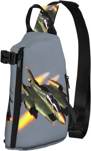 Jet Fighters Print Crossbody Backpack Casual Sling Bag Travel Lightweight, Adjustable Cross Bag