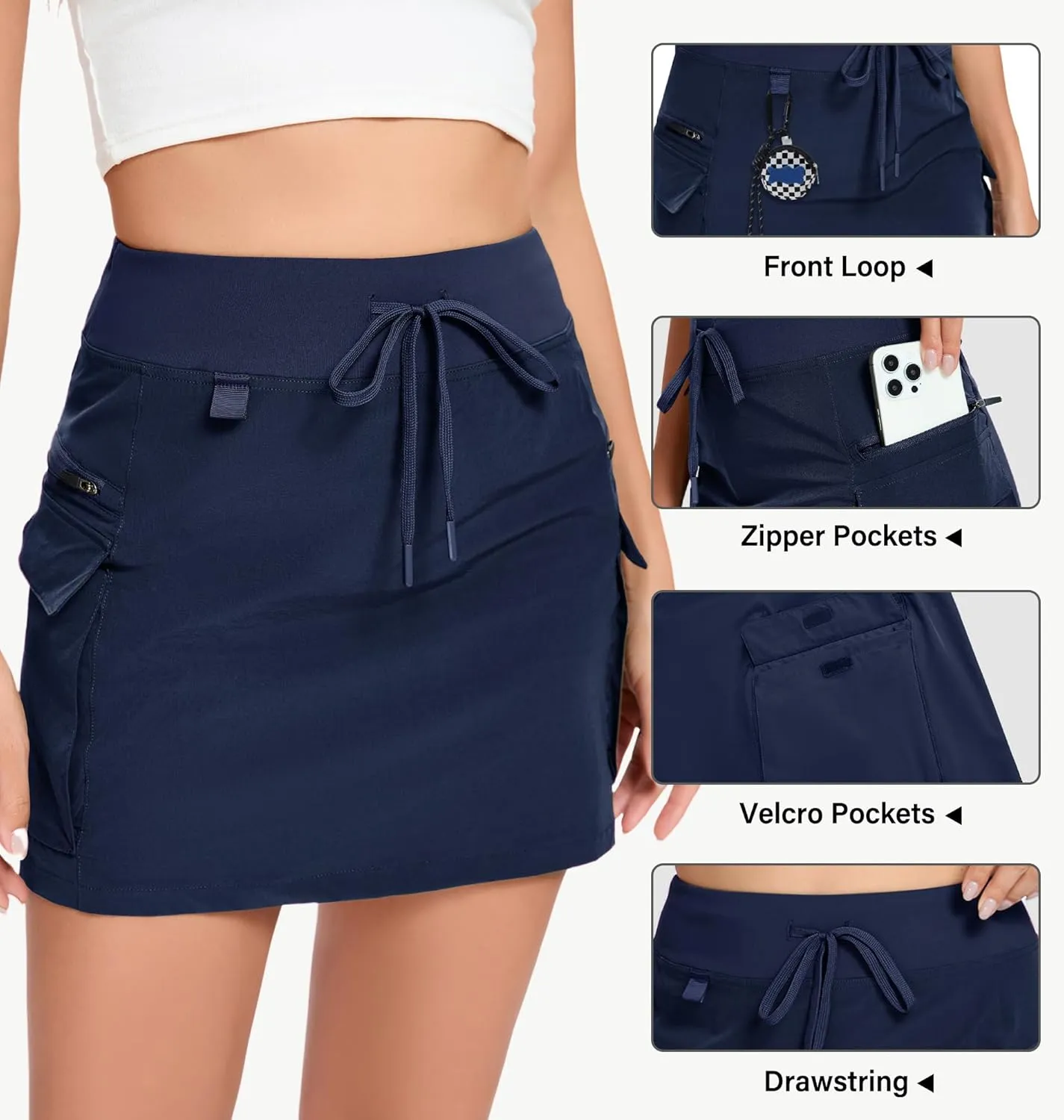 Jhsnjnr Cargo Skirts for Women Mini Sports Hiking Skort with Zipper Pockets High Waisted Golf Athletic Skorts