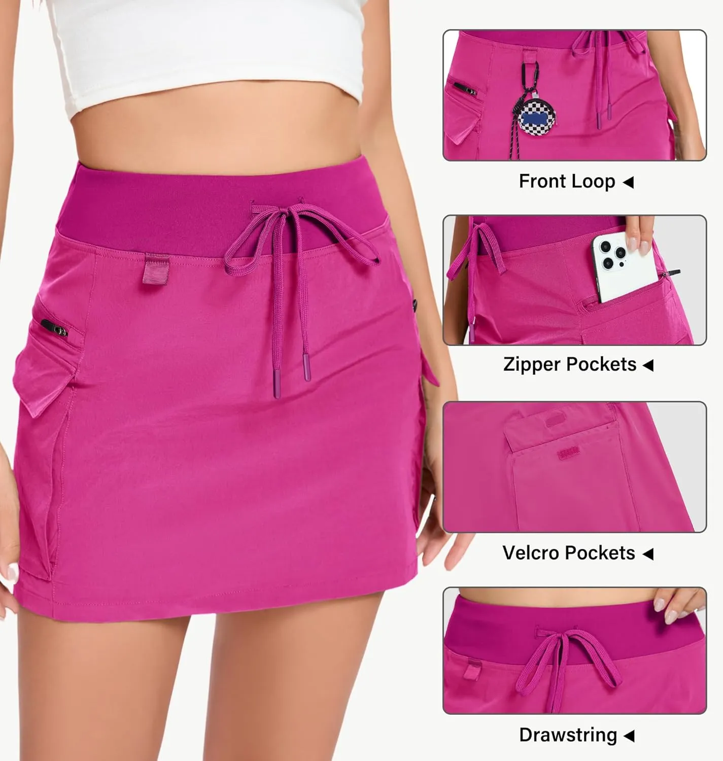 Jhsnjnr Cargo Skirts for Women Mini Sports Hiking Skort with Zipper Pockets High Waisted Golf Athletic Skorts