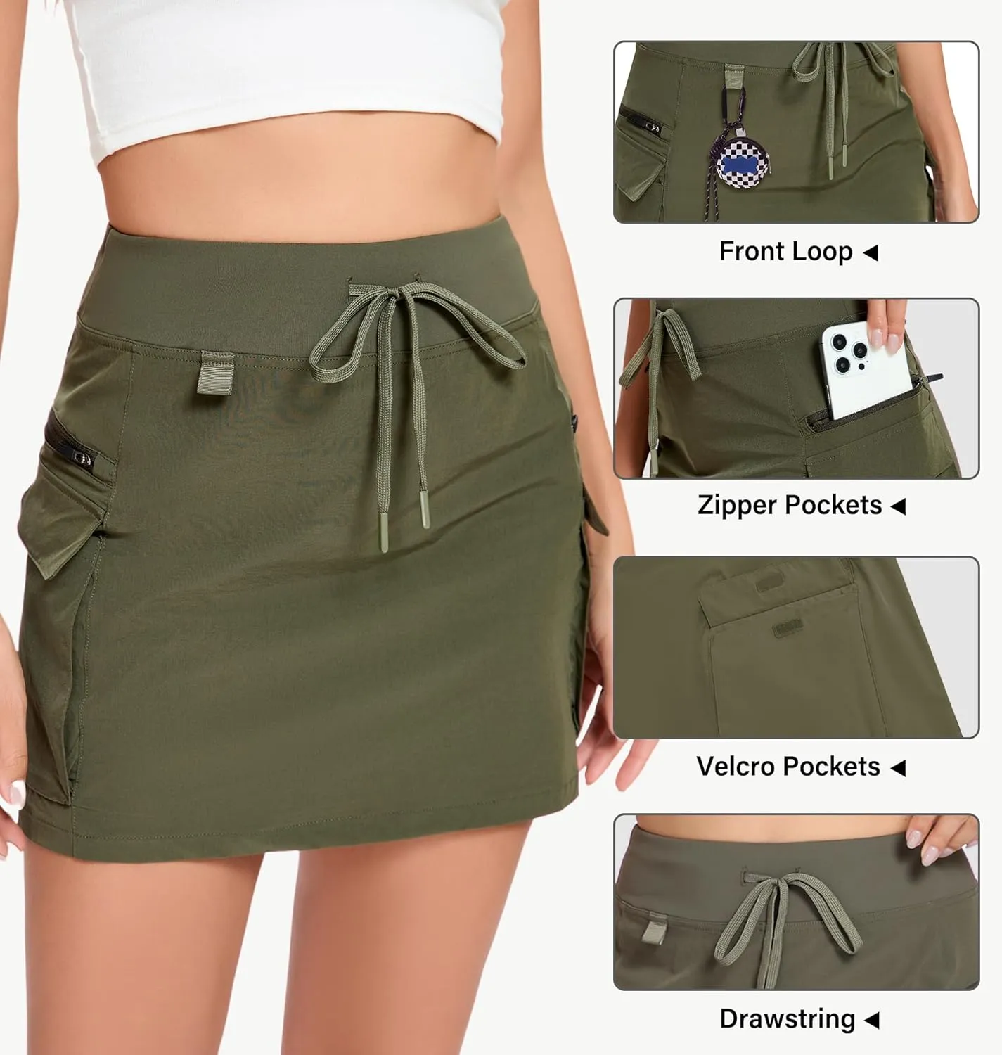 Jhsnjnr Cargo Skirts for Women Mini Sports Hiking Skort with Zipper Pockets High Waisted Golf Athletic Skorts