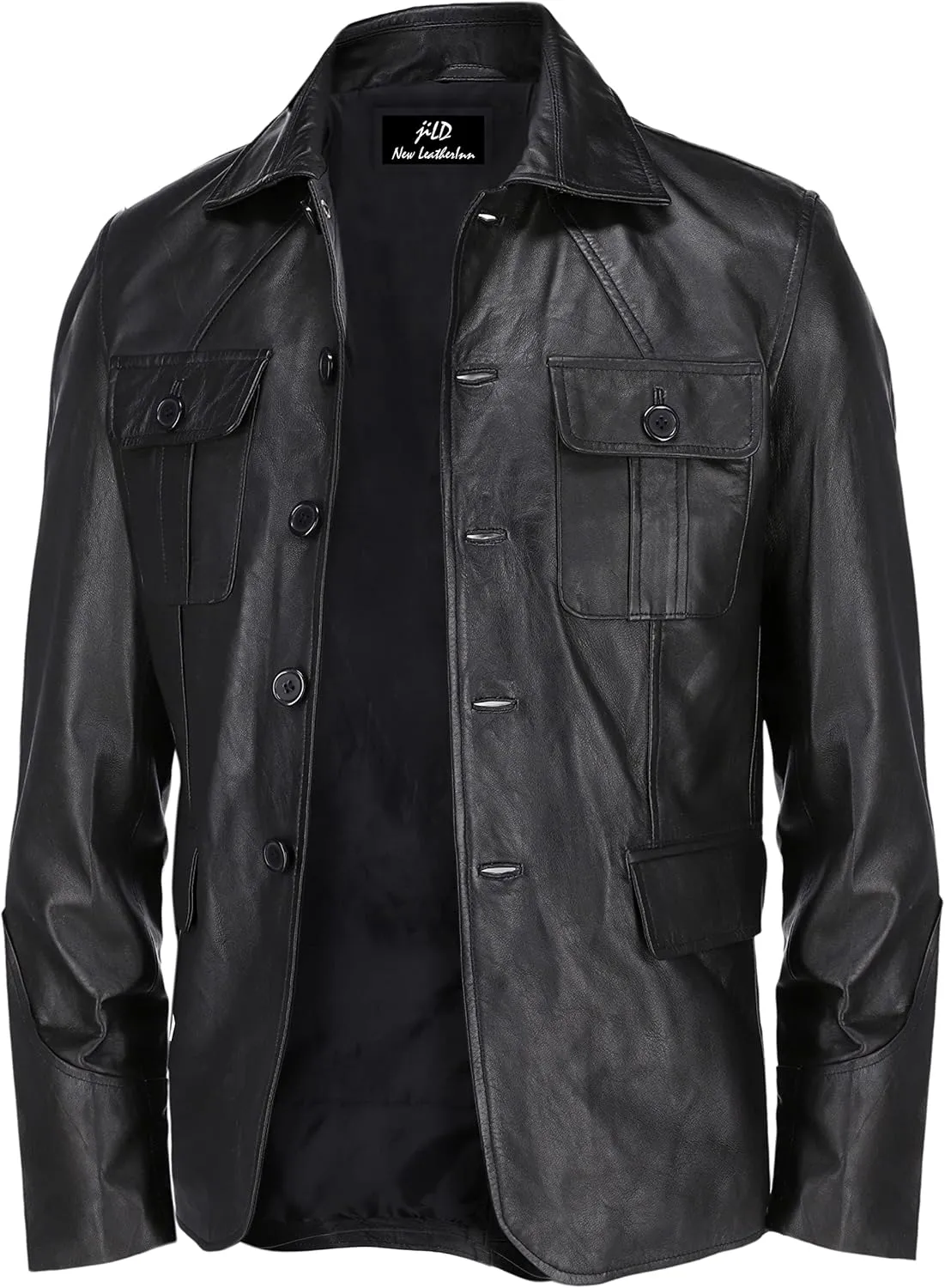 Jild Lambskin Leather Jacket Men Casual Coat – Notched Collar Classic Bond’s Style Ultimate Leather Blazer for Men