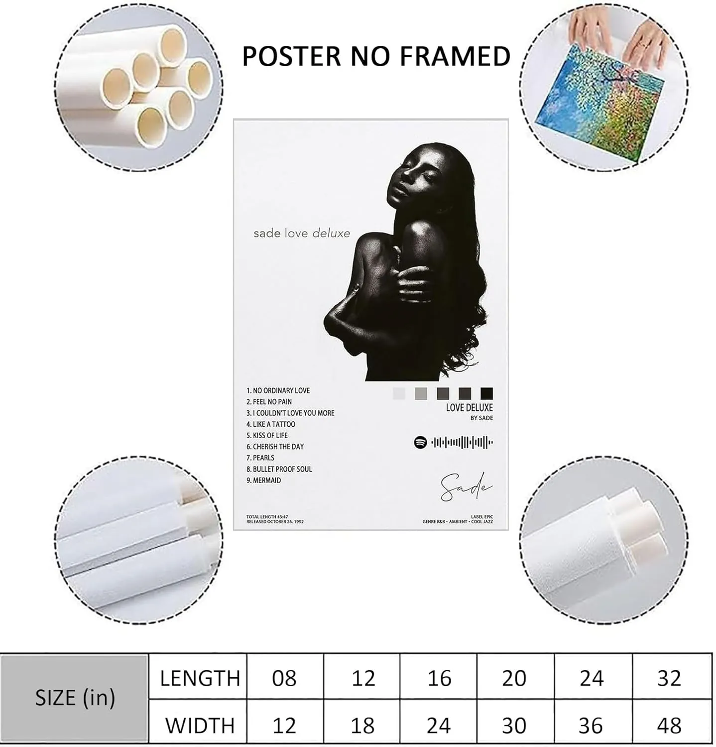 Jmozpost Sade Love Deluxe Album Cover Poster, Canvas Print With Stylish Design For Living Room 24x36 inch (Unframed)