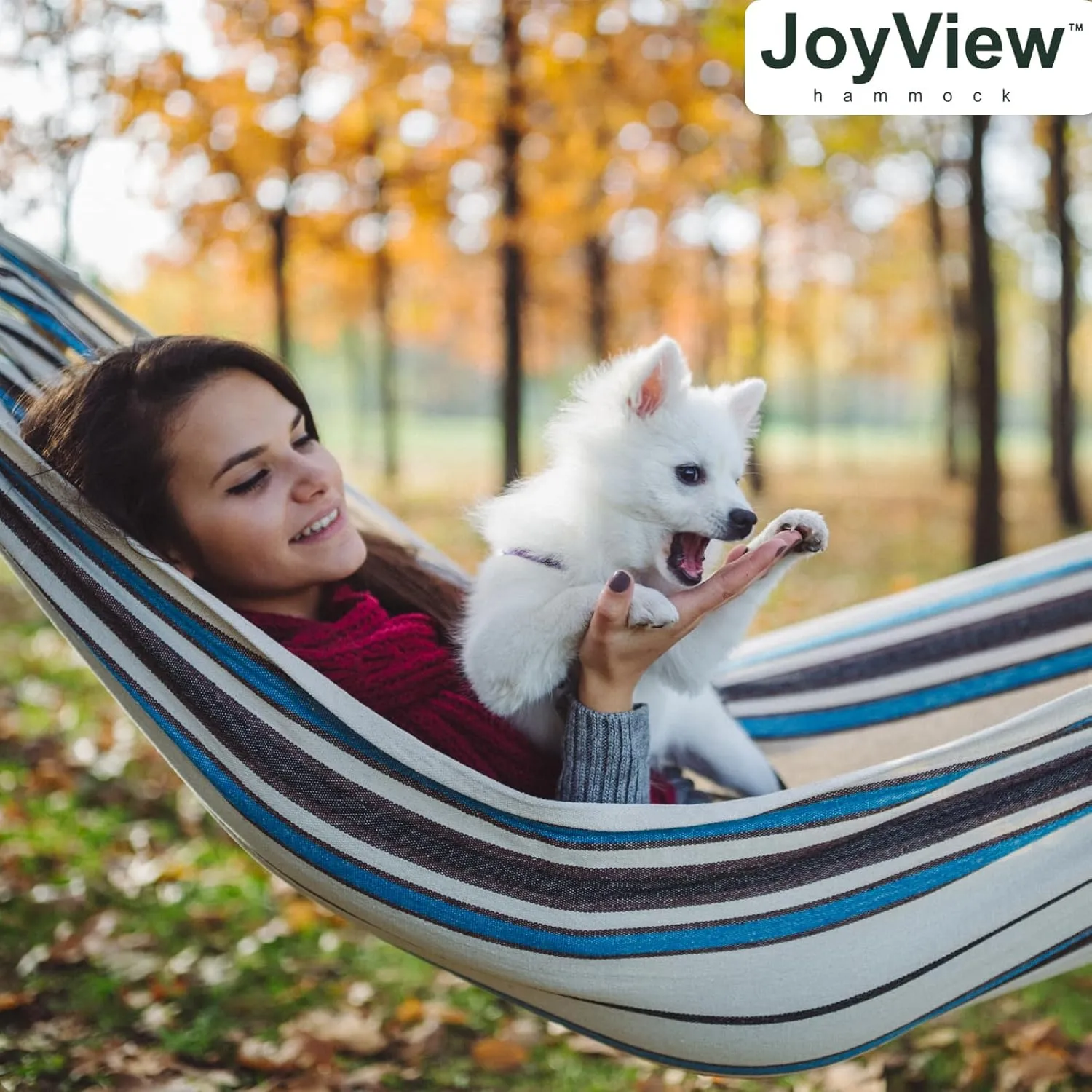 JoyView Brazilian Double Hammock with Hanging Ropes Extra Large 86.6x59” Portable Cotton Hammock for Patio Backyard Porch 450LBS Weight Capacity Perfect for Outdoor/Indoor - Light Green/Yellow Stripe