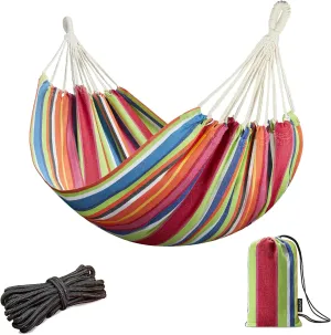 JoyView Brazilian Hammock for Single Person - Portable Cotton Hammock with Hanging Ropes & Carry Bag - 78.8x39.4' - 300LBS Capacity - Perfect for Outdoor/Indoor - Color Stripes