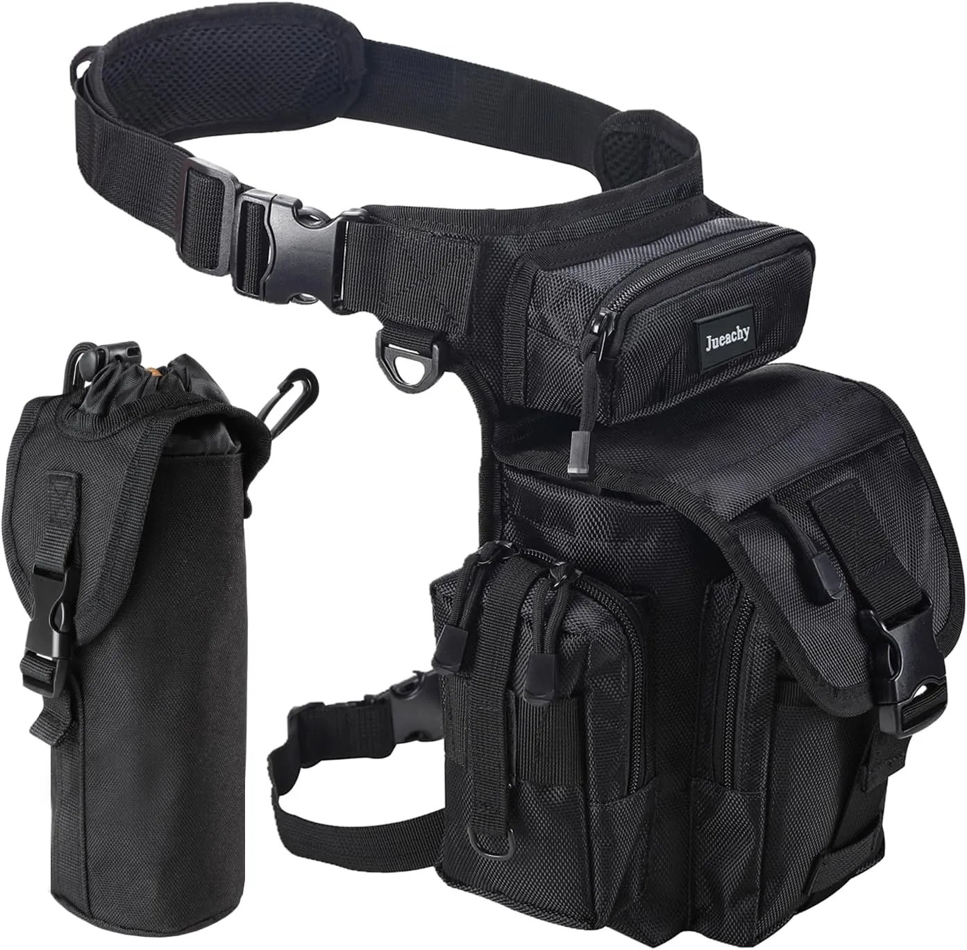 Jueachy Drop Leg Bag for Men Tactical Metal Detecting Thigh Pack with Water Bottle Pouch