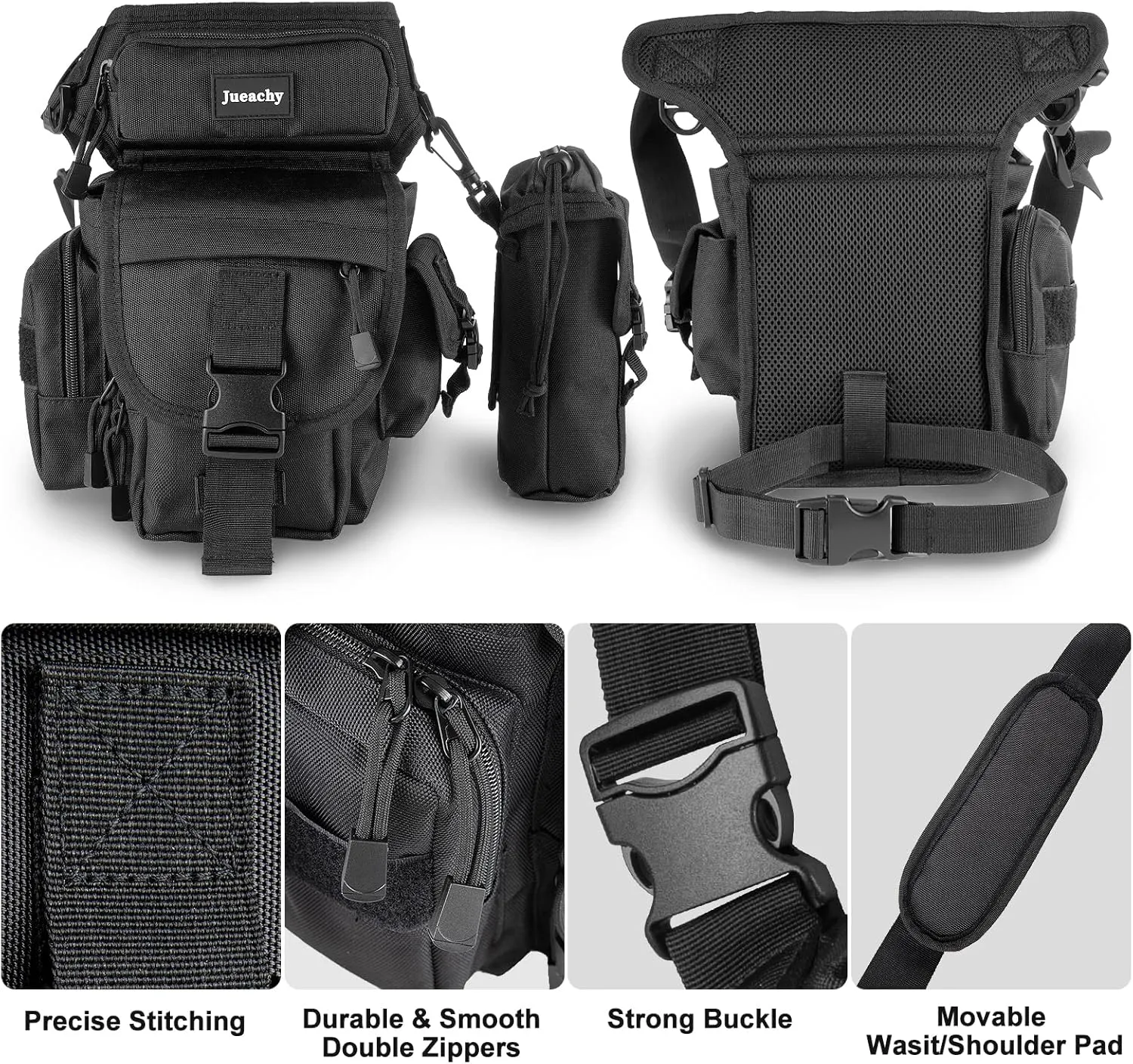 Jueachy Drop Leg Bag for Men Tactical Metal Detecting Thigh Pack with Water Bottle Pouch