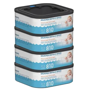 Jumbo Square Refills Disposal Bags Refill Compatible with Diaper Genie Compact, Select and Classic Pails, Hold Up to 810 Newborn-Sized Diapers Per Refill, 4 Packs