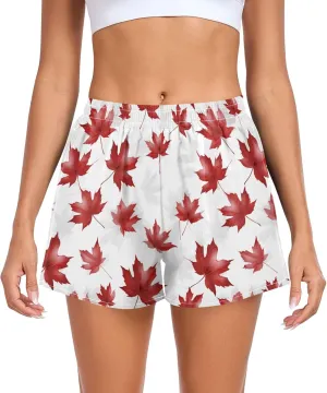 JUNZAN Canadian Red Maple Leaf Womens Athletic Shorts Ouick Dry Gym Shorts for Running Lounging Fishing Hiking S