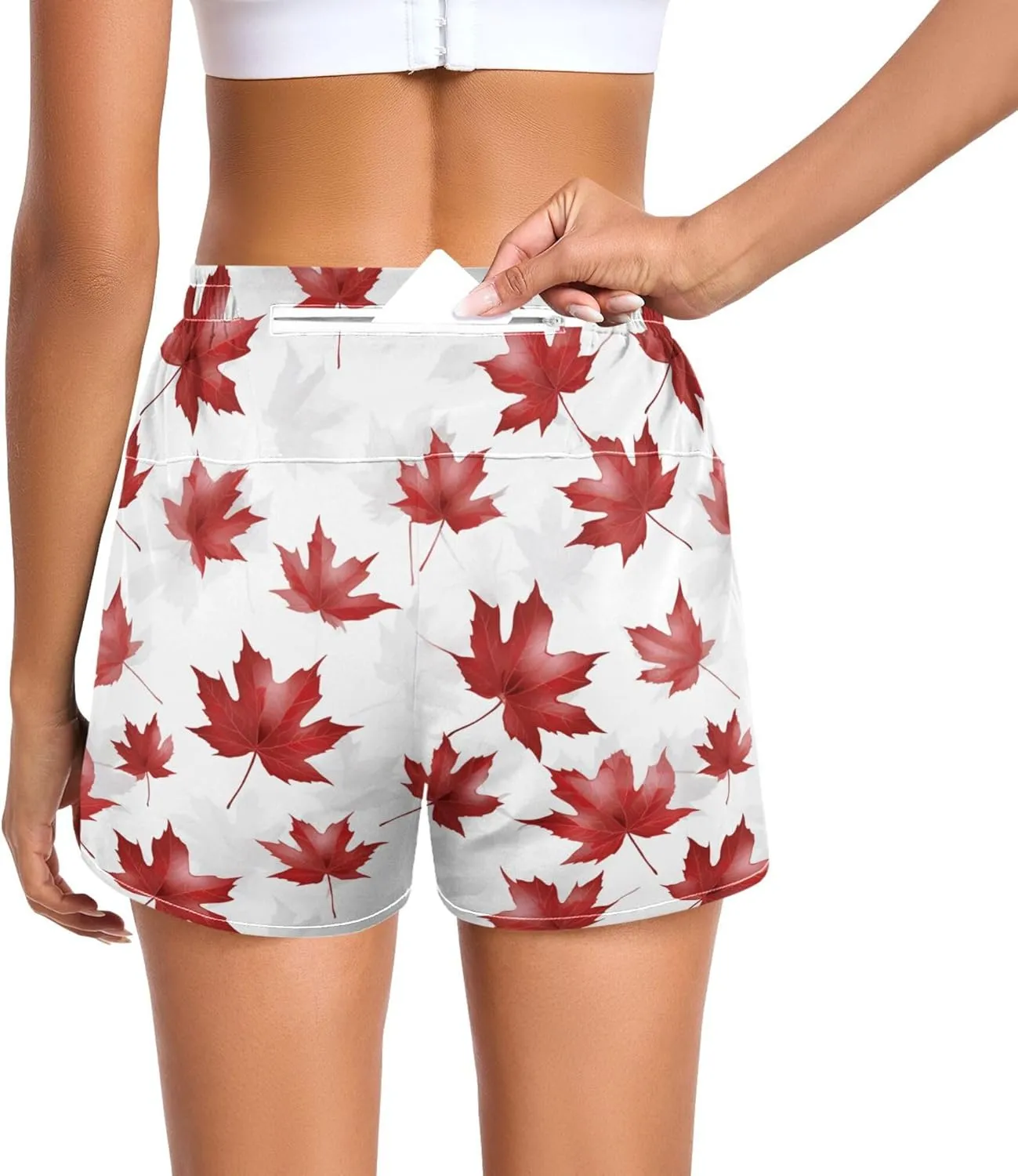 JUNZAN Canadian Red Maple Leaf Womens Athletic Shorts Ouick Dry Gym Shorts for Running Lounging Fishing Hiking S