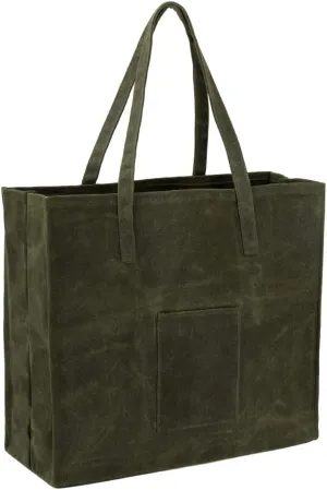 Kaaltisy Waxed Canvas Grocery Bag Eco-friendly Reusable Shopping Bag with Pocket Stylish Market Tote Bag Waterproof Waxed Canvas Beach Bag, Wide, Soft Handfeel
