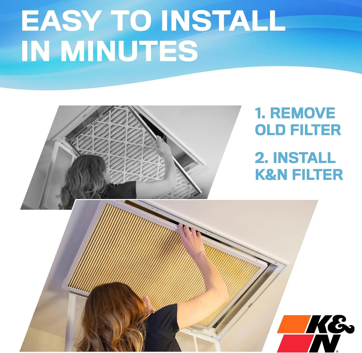 K&N 20X23X1 HVAC Furnace Air Filter, Lasts a Lifetime, Washable, Merv 11, the Last HVAC Filter You Will Ever Buy, Breathe Safely at Home or in the Office, HVC-12023