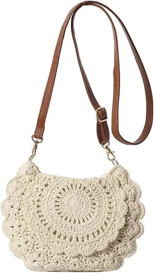 KARRESLY Crossbody Cotton Woven Purse Beach Bag Summer Straw Clutch Purse for Women Small Hobo Bag