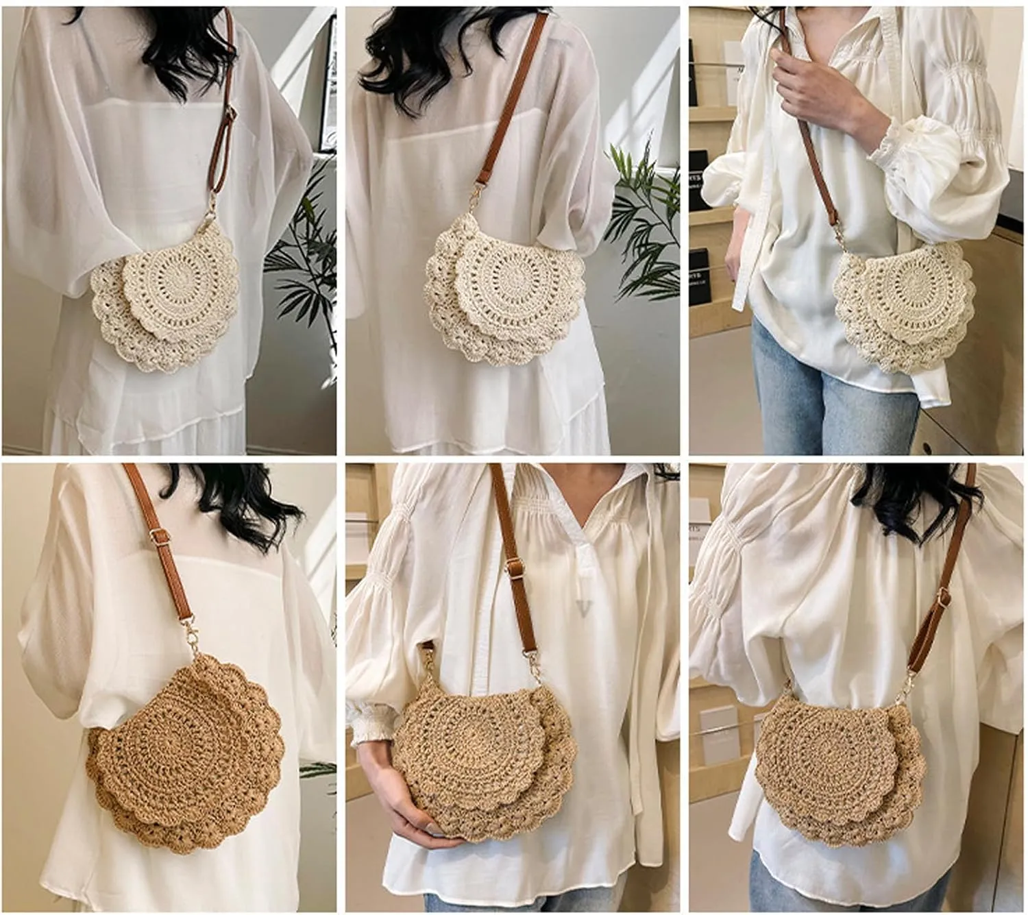 KARRESLY Crossbody Cotton Woven Purse Beach Bag Summer Straw Clutch Purse for Women Small Hobo Bag