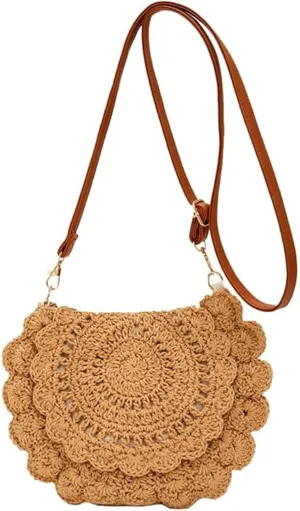 KARRESLY Crossbody Cotton Woven Purse Beach Bag Summer Straw Clutch Purse for Women Small Hobo Bag