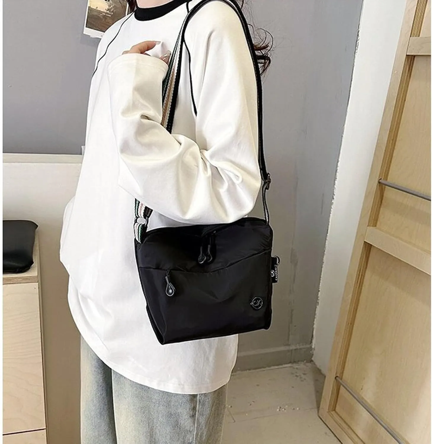 KARRESLY Nylon Crossbody Shoulder Bag Compact Casual Waterproof Sling Purse Crescent Bag with Adjustable Strap