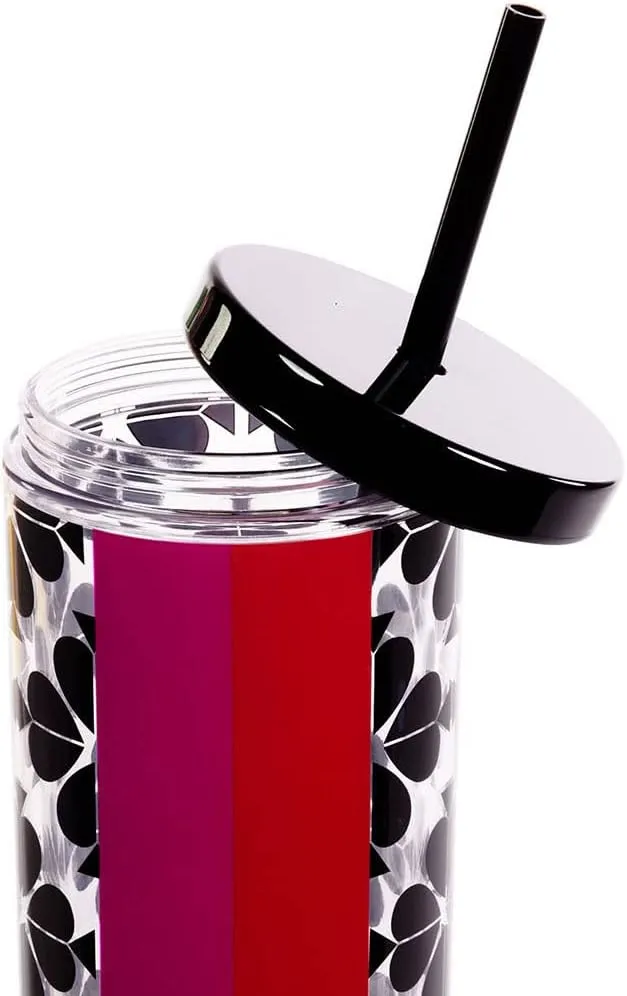 kate spade new york Acrylic Tumbler with Lid and Straw, 24 oz Tumbler, Slim Double Wall Tumbler, Spade Flower Stripe