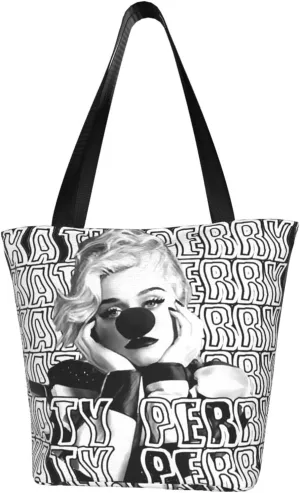 Katy Great Artist Perry Reusable Grocery Bag for Kitchen Shopping Bags Tote Bags with Zipper for Women Shoulder Bag Stylish Daily Bag Large Capacity Handbag Storage Bags for Fitness