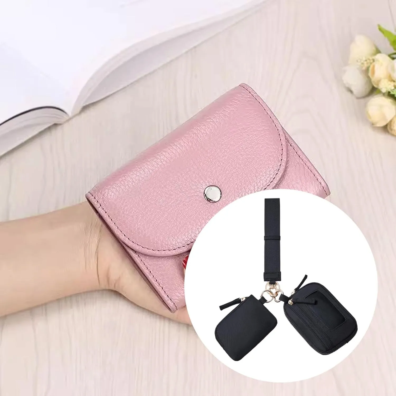 Keychain Wristlet Wallet Small Wallet with Keyring Portable Trendy Women Men Purse for Valentines Gift Backpacking Traveling