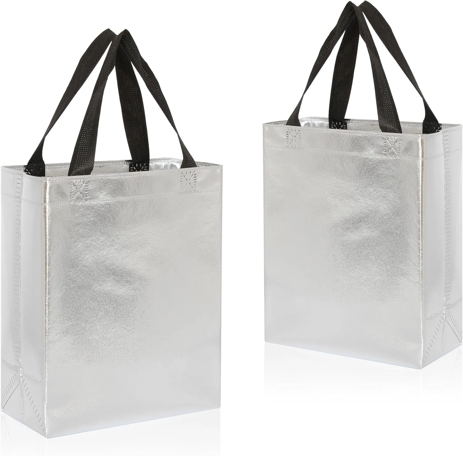 KEYYOOMY 20 Pcs Silver Gift Bags with Handles Medium Size- 8x4x10 In Glossy Reusable Gift Bag with Handles- Shiny Holographic Party Favor Bags Birthday Goodie Bag