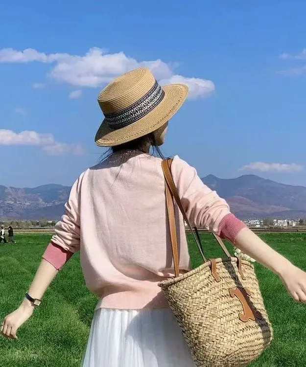 Khaki Straw Cloche Stylish Hat Versatile Woven