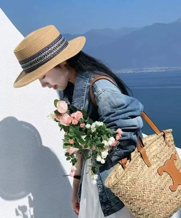 Khaki Straw Cloche Stylish Hat Versatile Woven