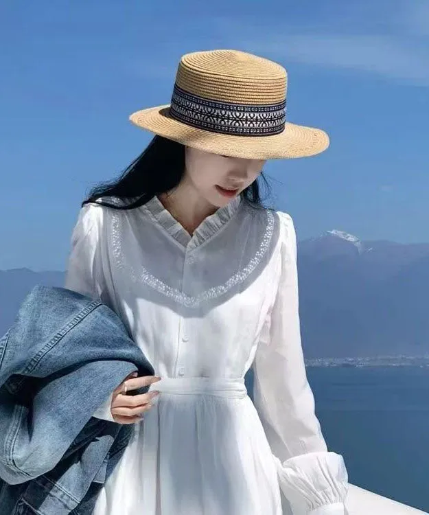 Khaki Straw Cloche Stylish Hat Versatile Woven