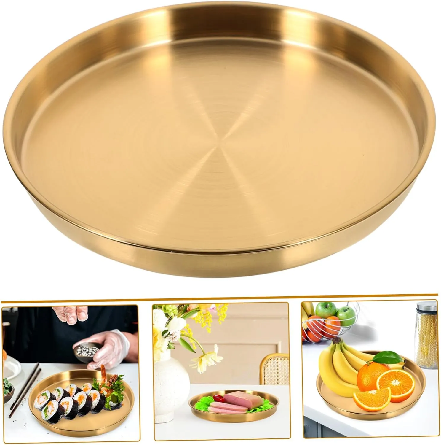KICHOUSE Stainless Steel Plates Round Serving Food Dish for Camping Bbq Baking Kitchen