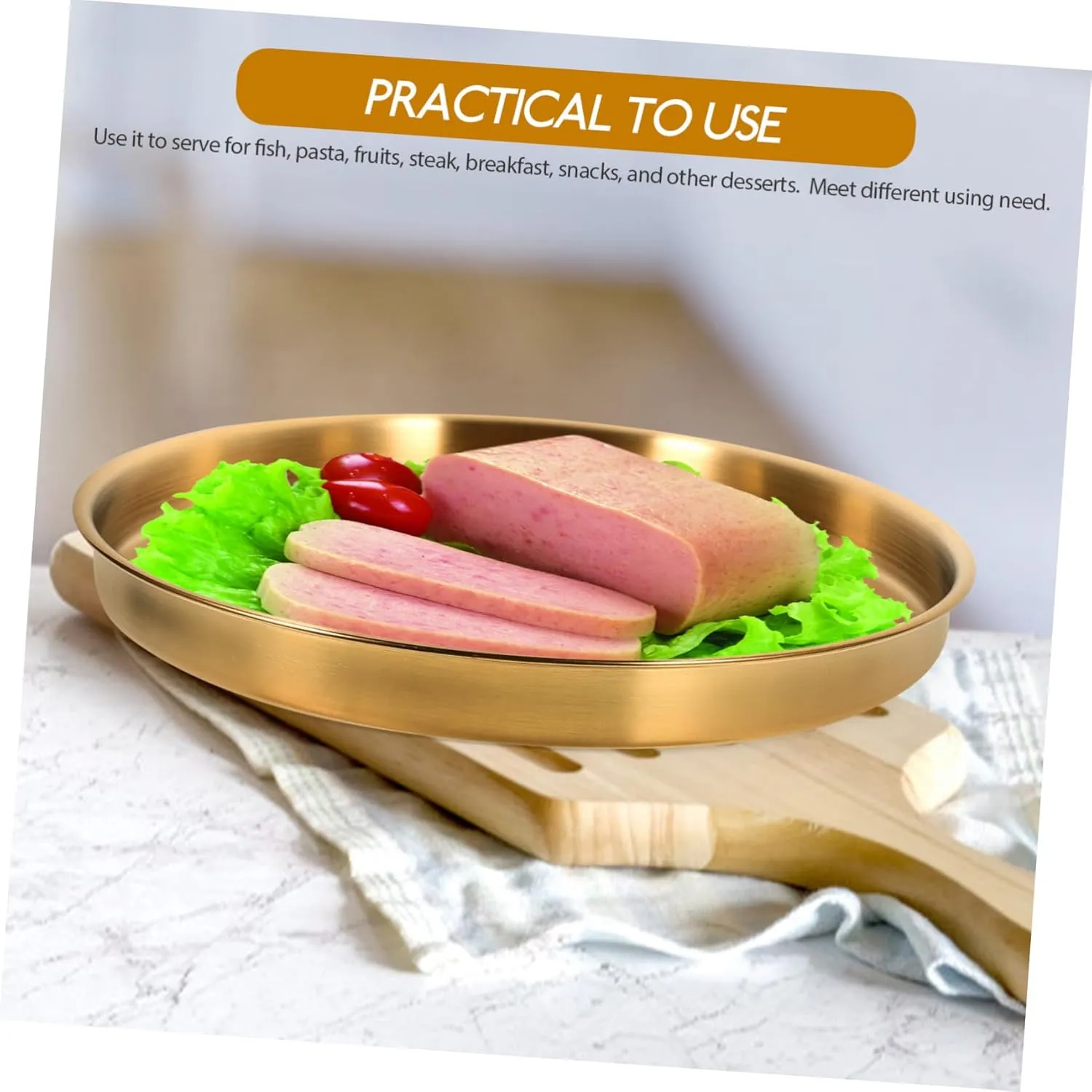 KICHOUSE Stainless Steel Plates Round Serving Food Dish for Camping Bbq Baking Kitchen