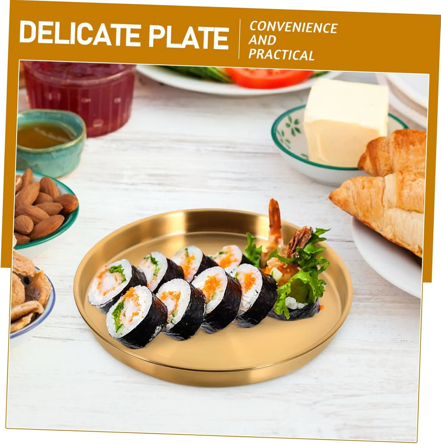 KICHOUSE Stainless Steel Plates Round Serving Food Dish for Camping Bbq Baking Kitchen