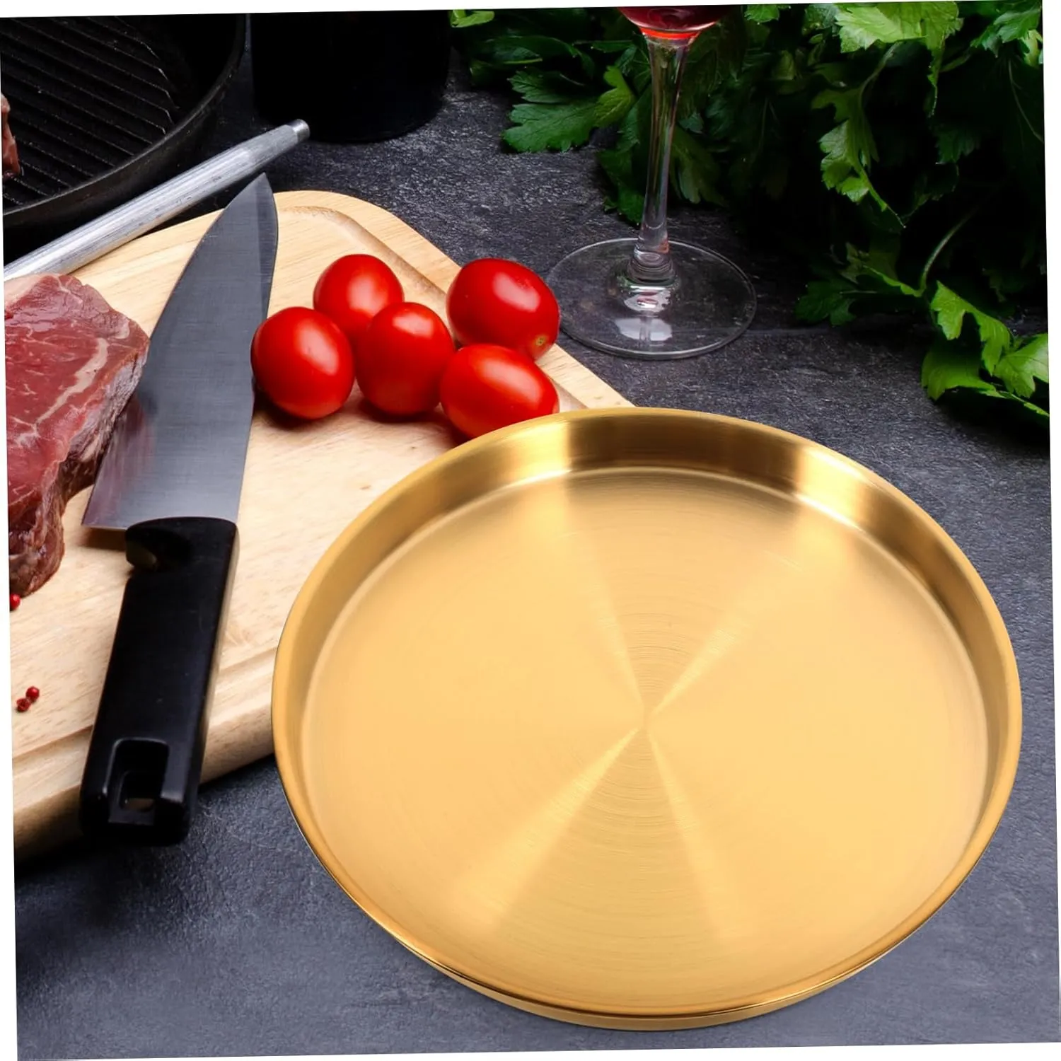KICHOUSE Stainless Steel Plates Round Serving Food Dish for Camping Bbq Baking Kitchen