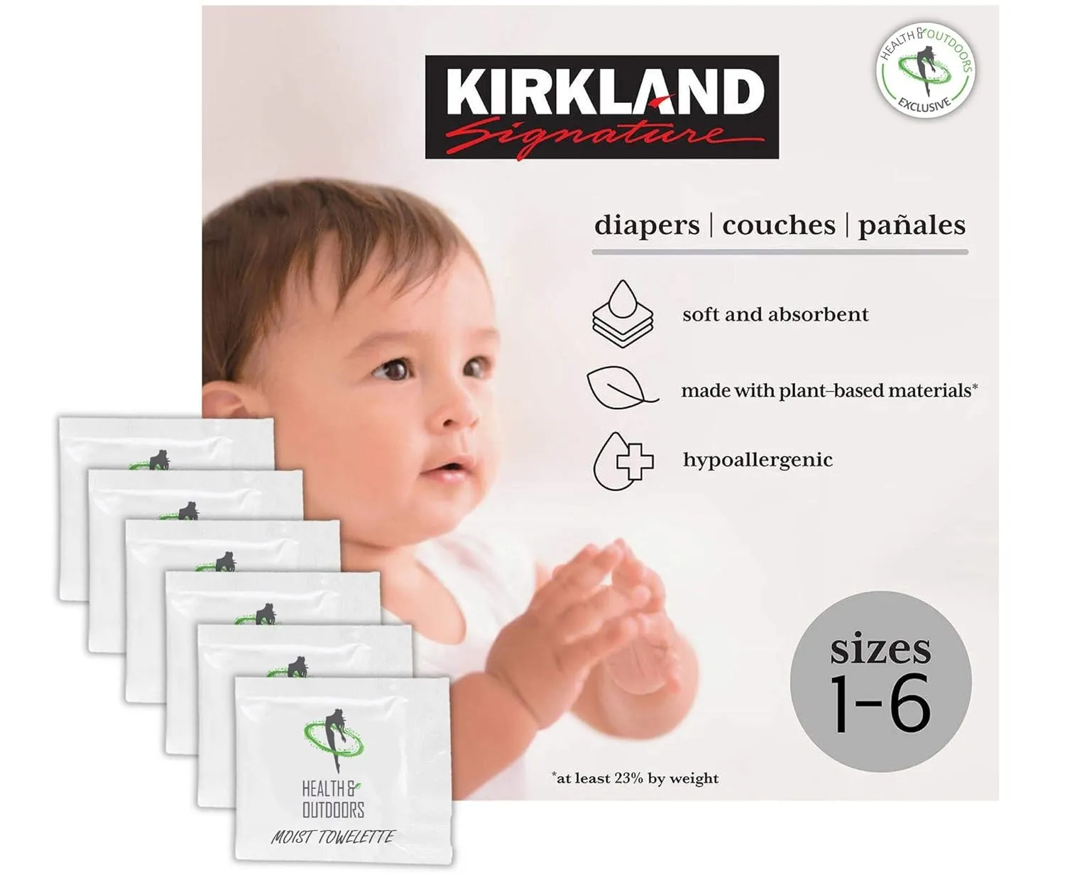 Kirkland Signature Diapers Size 1 (Up to 14 Pounds) 192 Count W/Exclusive Health and Outdoors Wipes