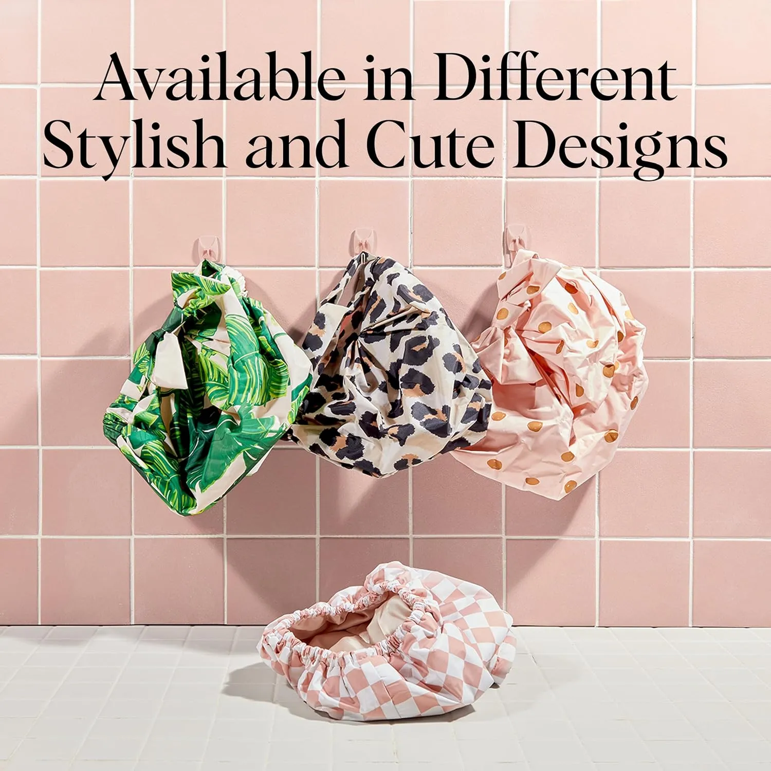 Kitsch Luxury Shower Caps for Women Reusable Waterproof - Large Shower Cap for Women, Non-slip, Quick-dry Hair Cap for Long and Short Hair, Comfortable and Stylish Design - Blush Dot