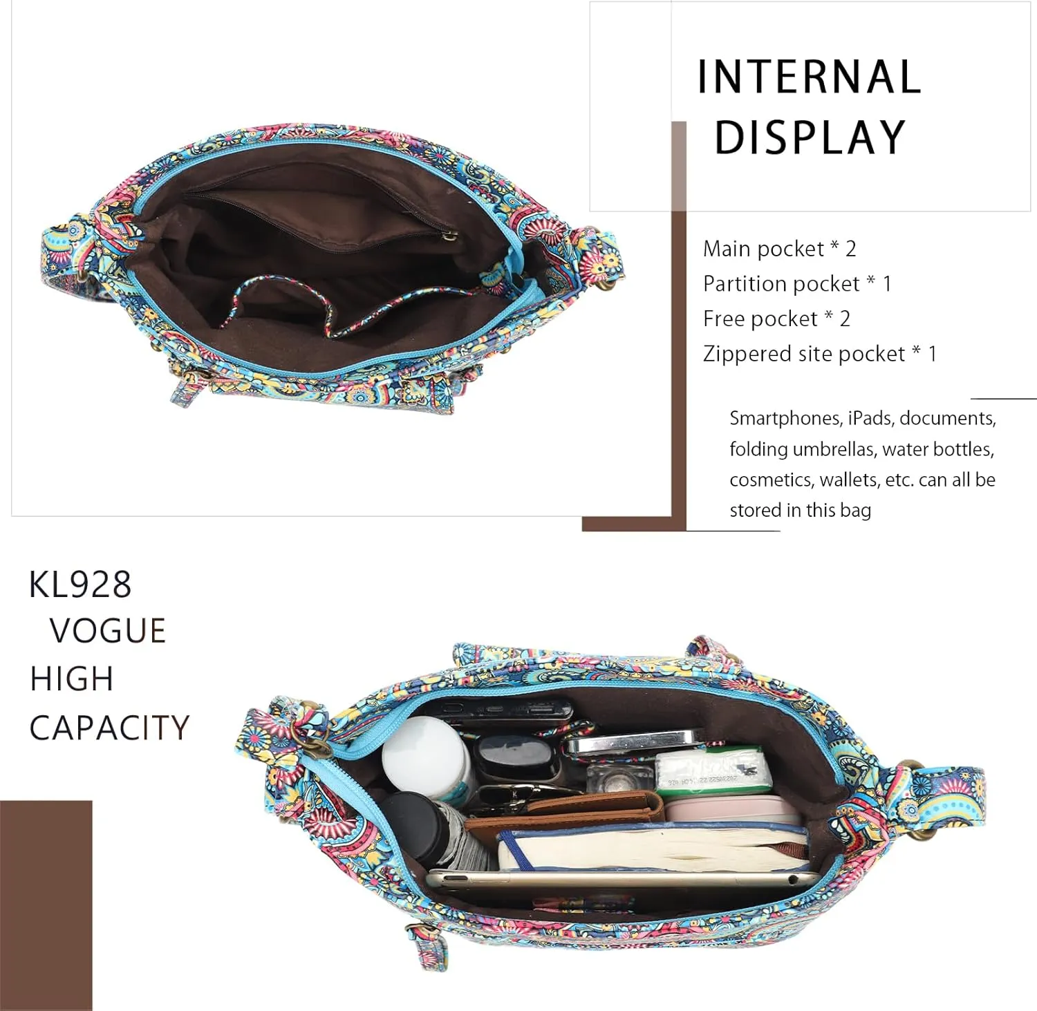 KL928 Crossbody Bags for Women, Multi Pocket Shoulder Bags, Medium PU Leather Cross Body Purses