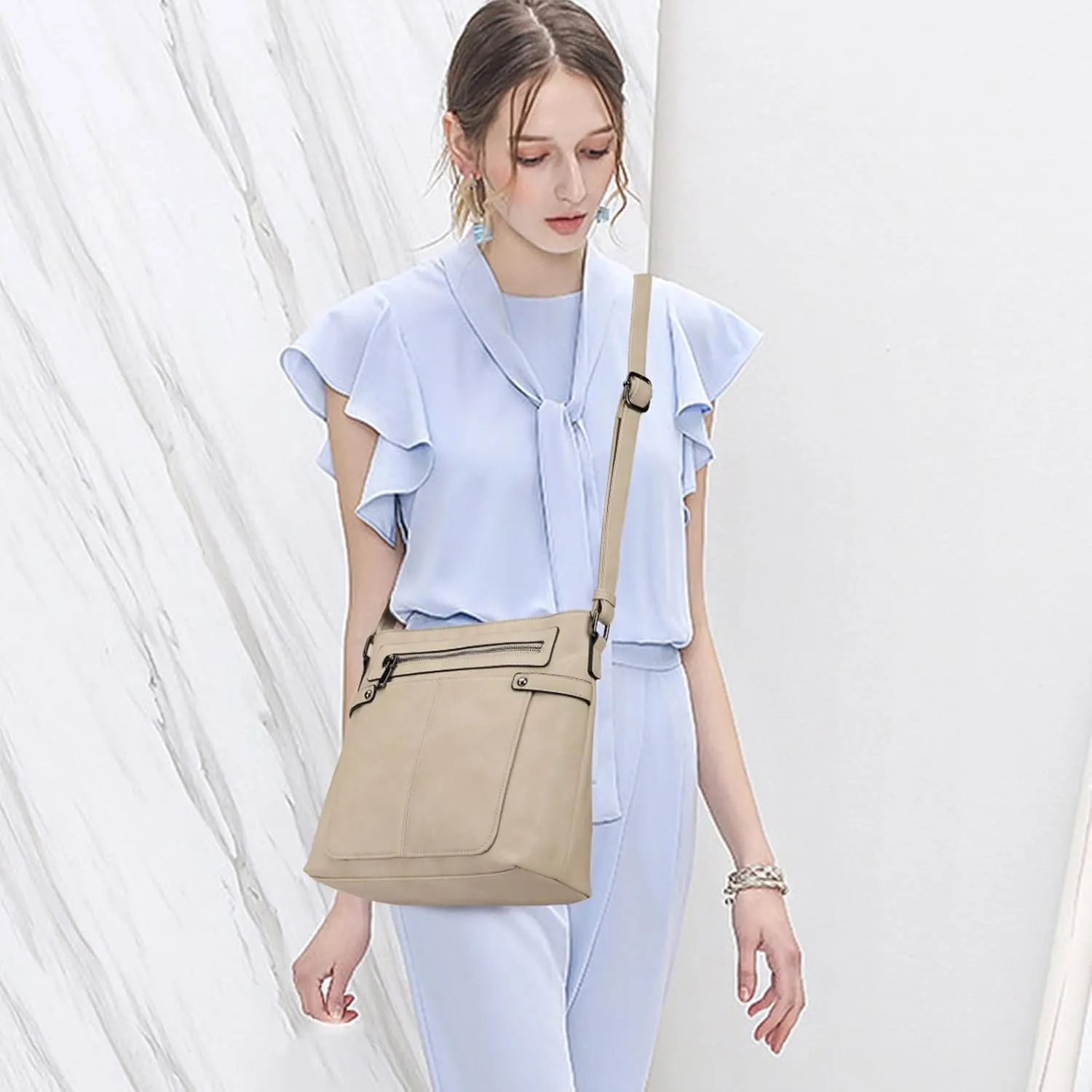 KouLi Buir Crossbody Purses for Women PU Leather Shoulder Bags Multi Pocket Cross Over Bag