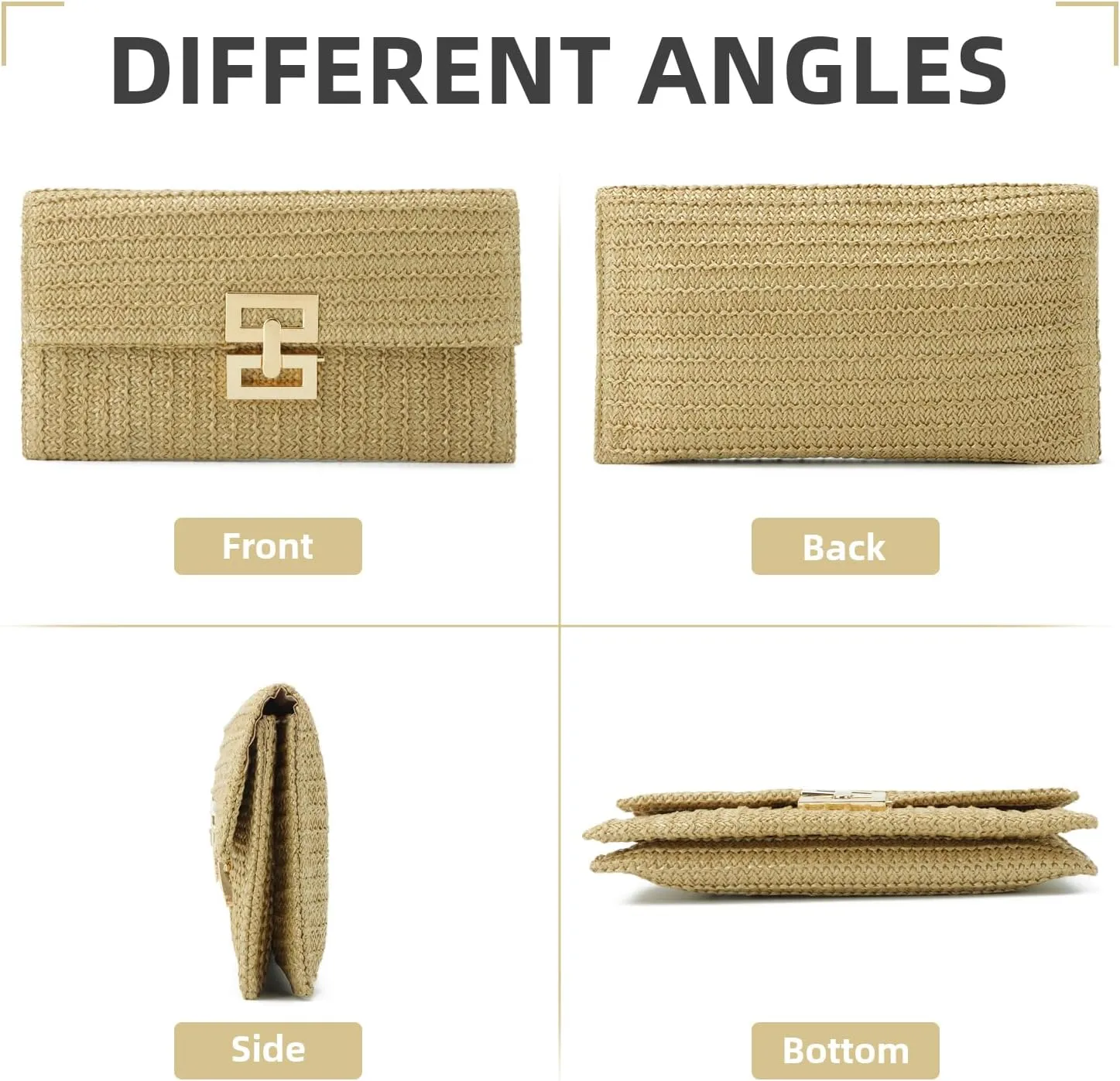 KUANG! Straw Clutch Purse for Women Beach Woven Bag Envelope Evening Clutch Straw Handbag