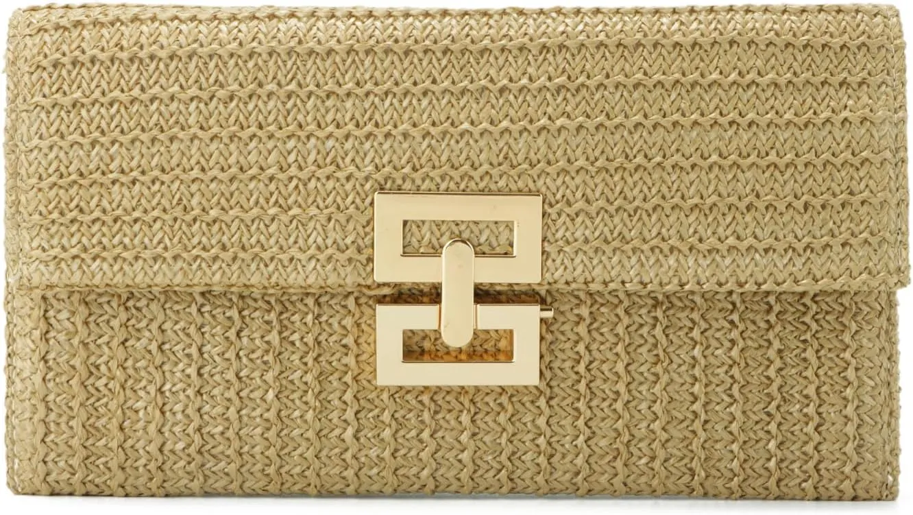 KUANG! Straw Clutch Purse for Women Beach Woven Bag Envelope Evening Clutch Straw Handbag