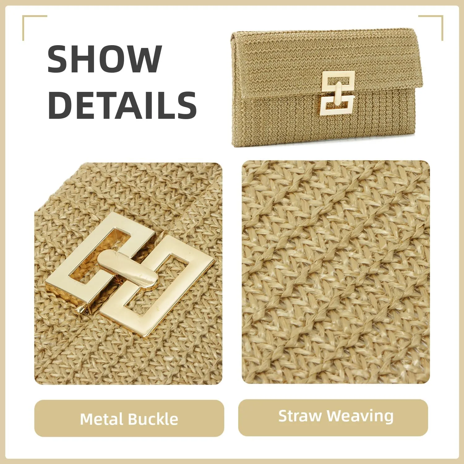 KUANG! Straw Clutch Purse for Women Beach Woven Bag Envelope Evening Clutch Straw Handbag