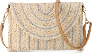 KUANG! Straw Shoulder Bag for Women Woven Purse Beach Envelope Clutch Straw Wallet Crossbody Bag