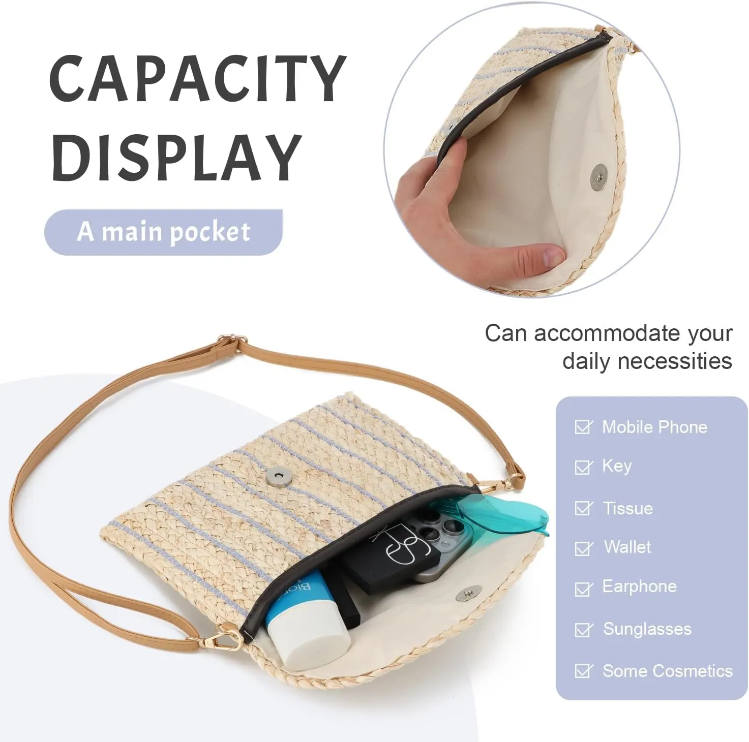 KUANG! Straw Shoulder Bag for Women Woven Purse Beach Envelope Clutch Straw Wallet Crossbody Bag