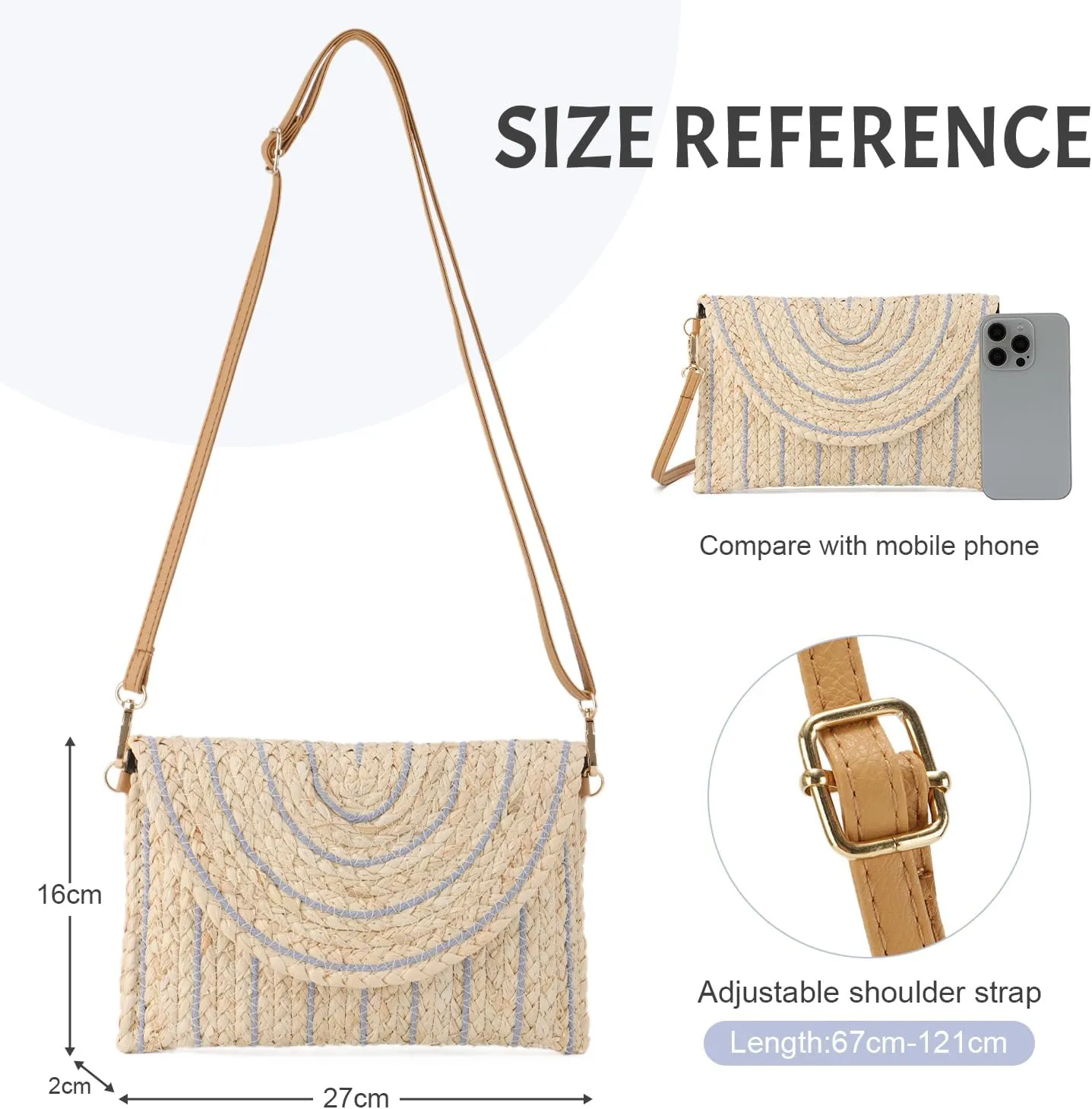 KUANG! Straw Shoulder Bag for Women Woven Purse Beach Envelope Clutch Straw Wallet Crossbody Bag