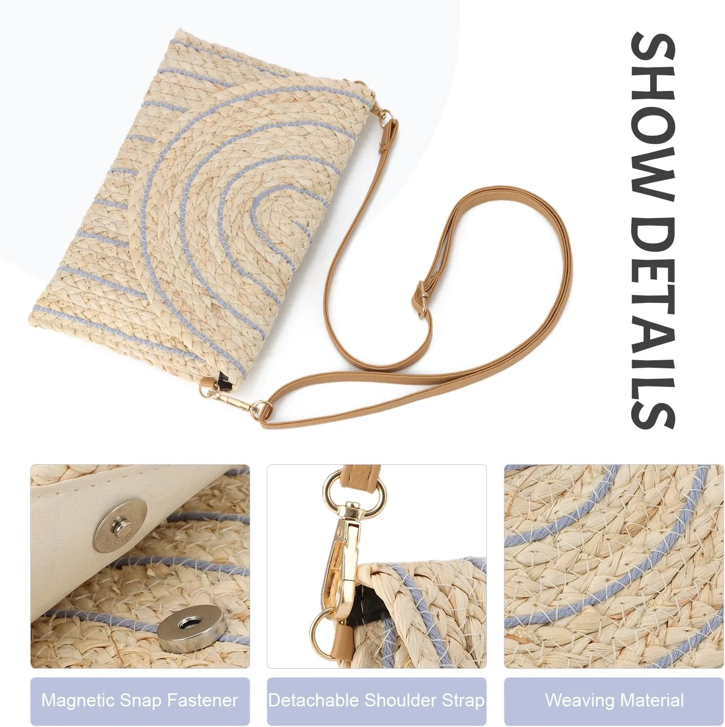 KUANG! Straw Shoulder Bag for Women Woven Purse Beach Envelope Clutch Straw Wallet Crossbody Bag