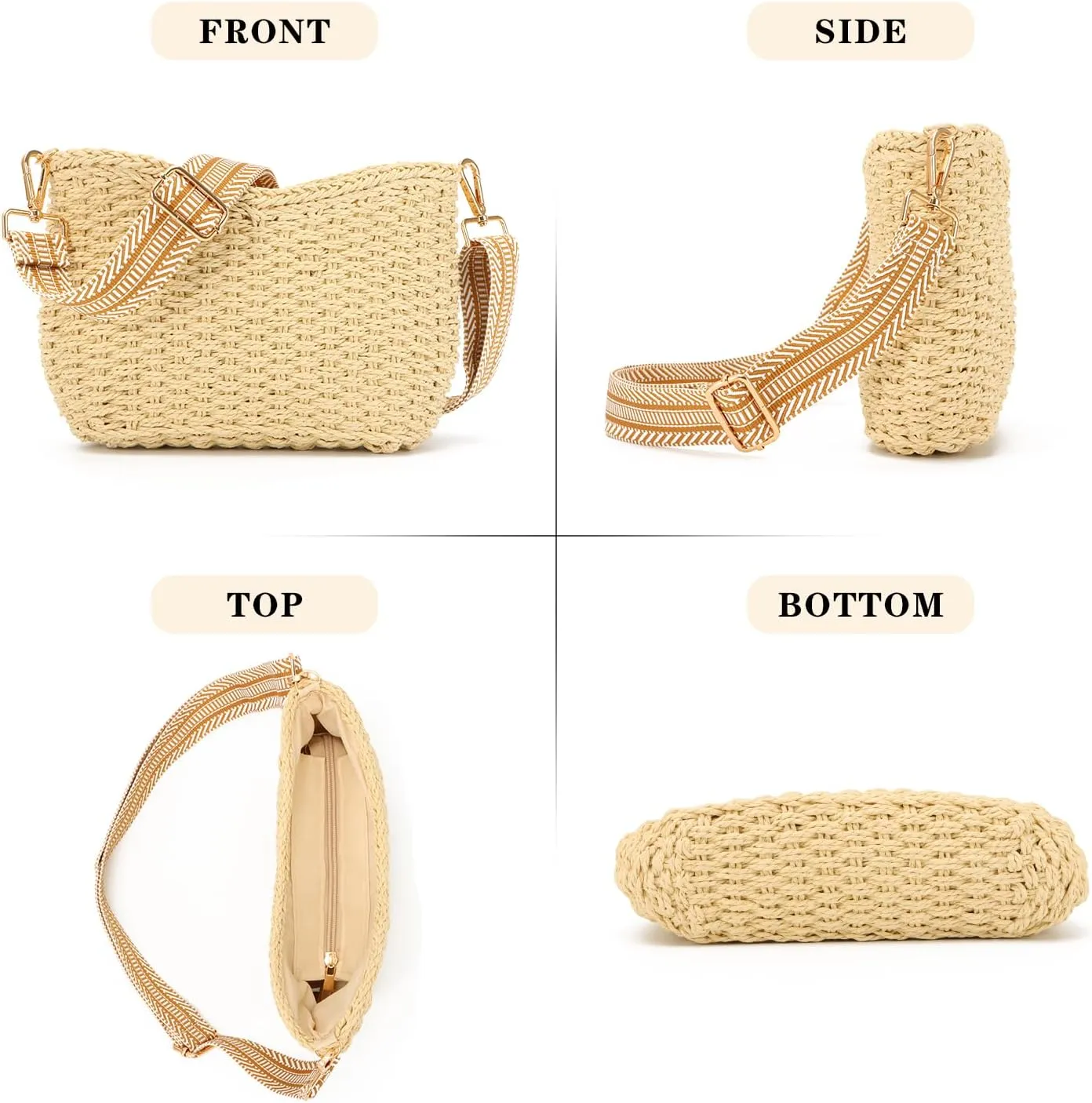 KUANG! Straw Woven Shoulder Bag for Women Summer Beach Tote Bag Crossbody Handbag Satchel Chain Purse