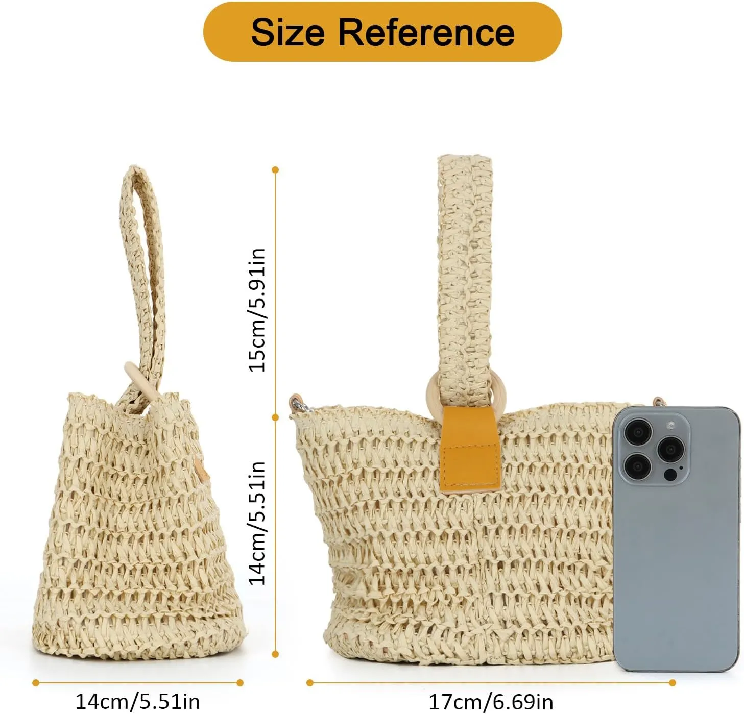 KUANG! Women's Straw Clutch Handbag Loop Knot Purse Bucket Handbag Wristlet Small Tote Chain Bag 2025 Summer Beach Woven Bag