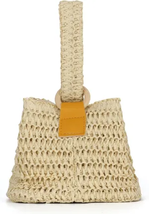 KUANG! Women's Straw Clutch Handbag Loop Knot Purse Bucket Handbag Wristlet Small Tote Chain Bag 2025 Summer Beach Woven Bag