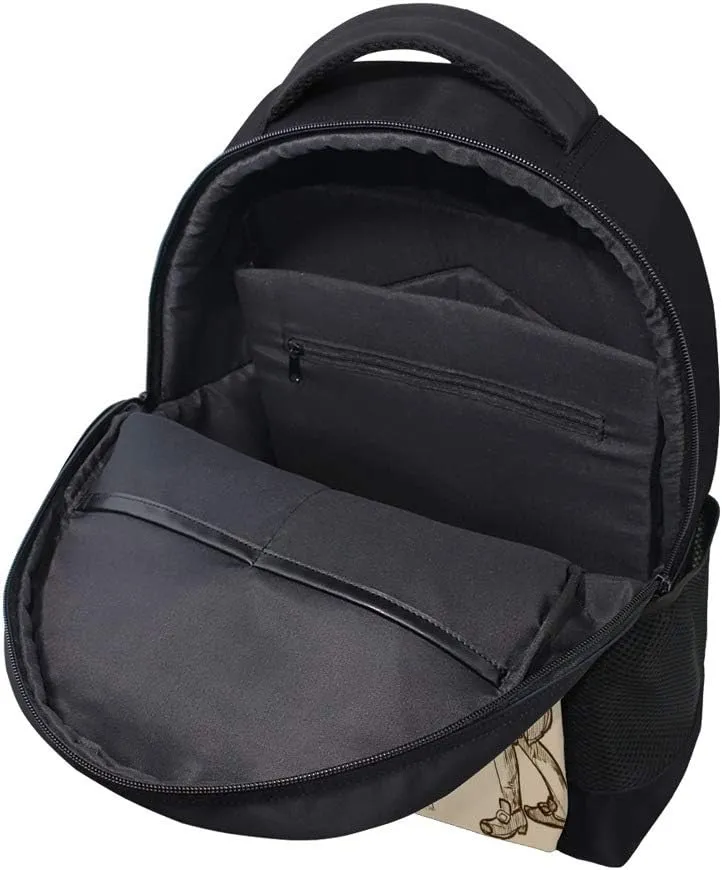 Kuizee Classic Backpack Schoolbag Adjustable Padded Shoulder Straps Daypack ﻿Pirates Buccaneers Sailors Kraken Draft Sketch Casual Bags Durable College Daily 16Inch