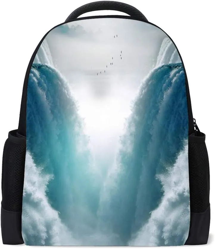 Kuizee School Bag Backpack Daypack ﻿Spectacular Waterfalls Blue Majestic Landscape Book Bag Casual Bags Durable College School Travel Daily 16Inch